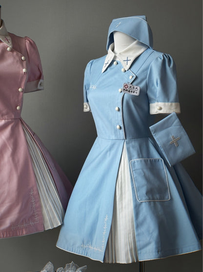 Blaues Halloweenkostüm Krankenschwester Lolita Kleid Komplettset