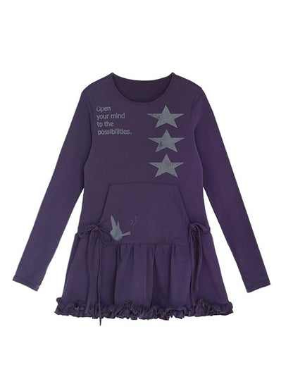 Letter Star Deep Print Dress Round Purple - Neck
