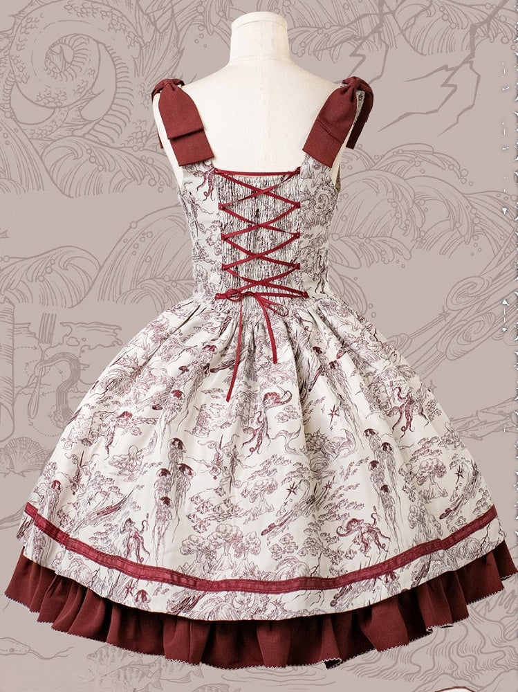 Lolita Waist Under Straps Red Jumper Basque Bust Bowknot Shoulder Skirt