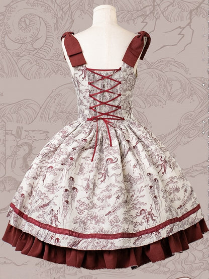 Lolita Waist Under Straps Red Jumper Basque Bust Bowknot Shoulder Skirt