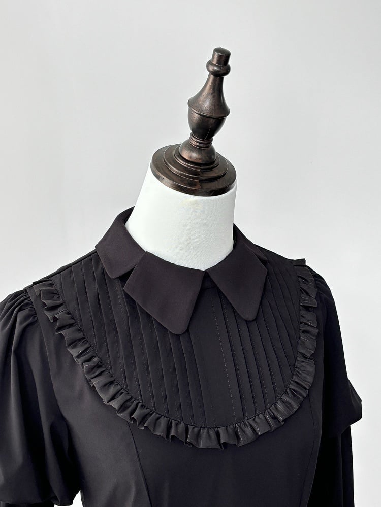 Black Juliette Sleeves Moth Wings Shaped Collar Blouse