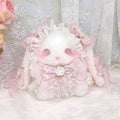 Plush with Sweet Convertible Pink Bag Decorated Accents Strap Bunny Bowknot Flower White