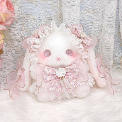 Plush with Sweet Convertible Pink Bag Decorated Accents Strap Bunny Bowknot Flower White