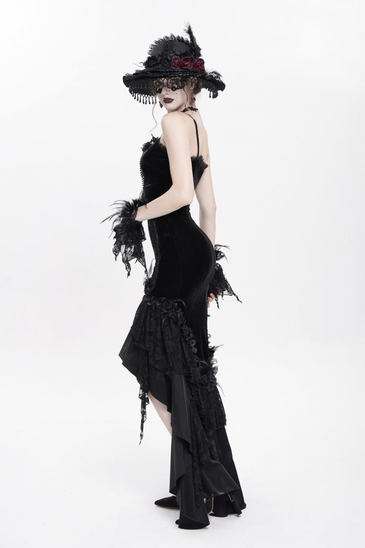 Black Cross Ruffled Floral Embroidered Chain Gothic Slip Dress