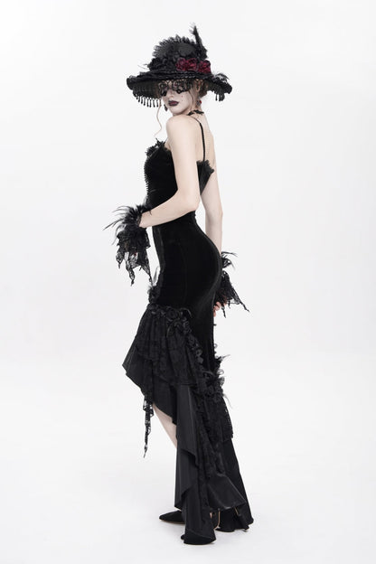 Black Cross Ruffled Floral Embroidered Chain Gothic Slip Dress