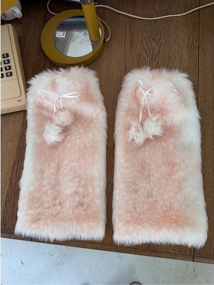 with Leg Warmers Ties Faux Fur Pom-Pom Pattern Deer-Spot