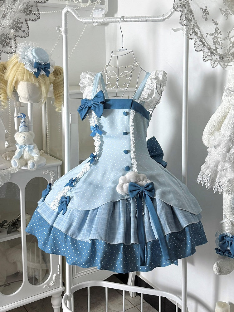 Blue Polka Dot Ruffled Sweet Lolita Jumper Skirt - Sweetheart Dream