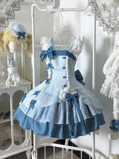 Blue Polka Dot Ruffled Sweet Lolita Jumper Skirt - Sweetheart Dream