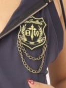 Navy Blue Zip-Up Hooded Vest with Leopard Print and Backless Gyaru Design