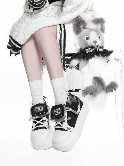 Canvas Black & White Star Platform Shoes - Transfer Student