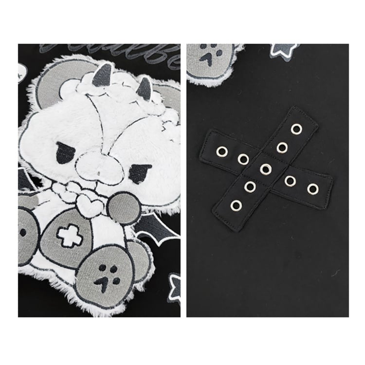 ブラック イービル キティ プリント Tシャツ