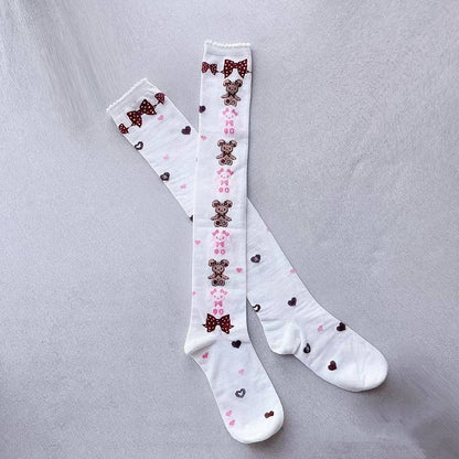 Stockings Accents) White Style Teddy (Color: Pink/Burgundy Bow Pattern with Bear Lolita