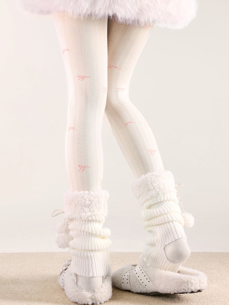 Bow Print Diamond 5 Vertical Colors Tights Pattern and