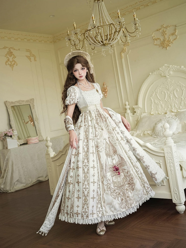 Gold Cross Pattern Gothic Lolita Empire Dress Set - Unknown Star