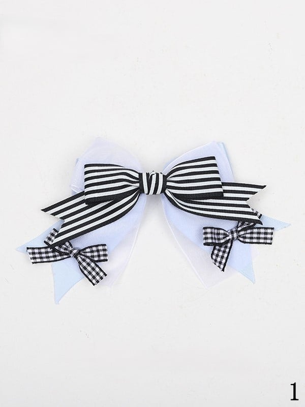 Series Black Lolita Striped Hairclips in Bow Alice White Wonderland