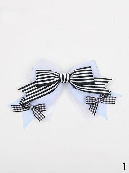 Series Black Lolita Striped Hairclips in Bow Alice White Wonderland