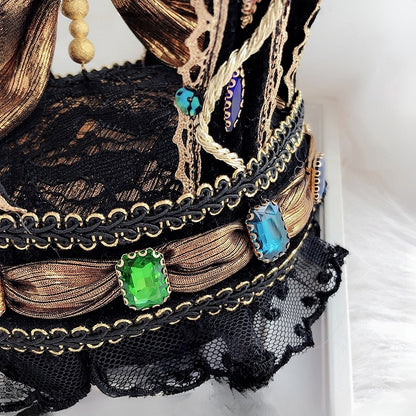 Rhinestone Black Cross Mini Lolita Crown Hat Decorated Hime Design bow Beaded