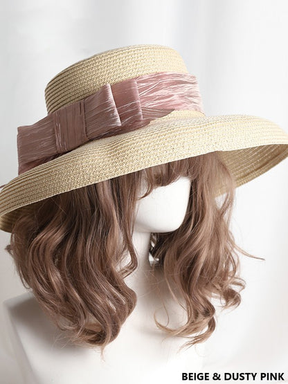 Wide-brim Satin Ribbon Options Hepburn-style 11 Lolita Color Straw Hat