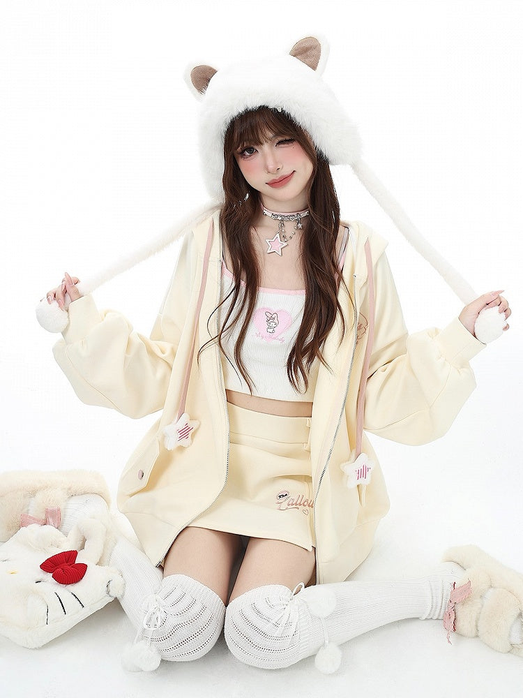 Hooded Jacket Letter Yellow Chest Embroidery Drawstrings Charm Star with