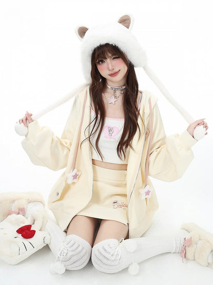 Hooded Jacket Letter Yellow Chest Embroidery Drawstrings Charm Star with