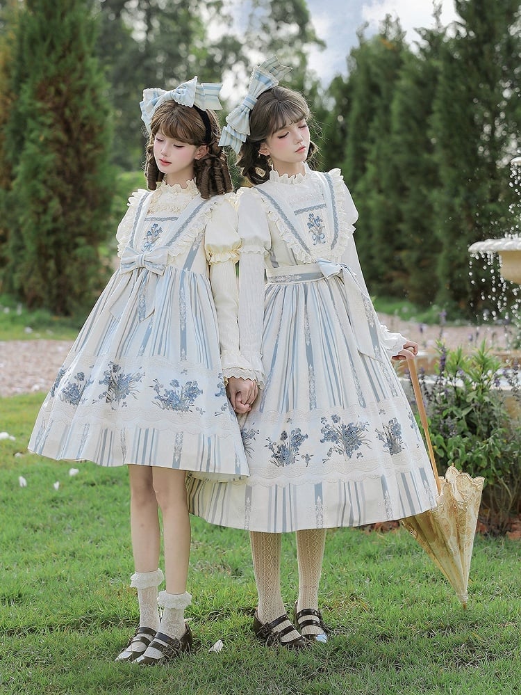 Striped Lolita Belt in White & Blue - With PUJI