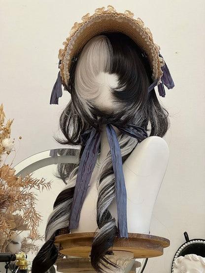 Black-White Mixed 74cm Roman Curly Full Bangs Wig - Alice Garden