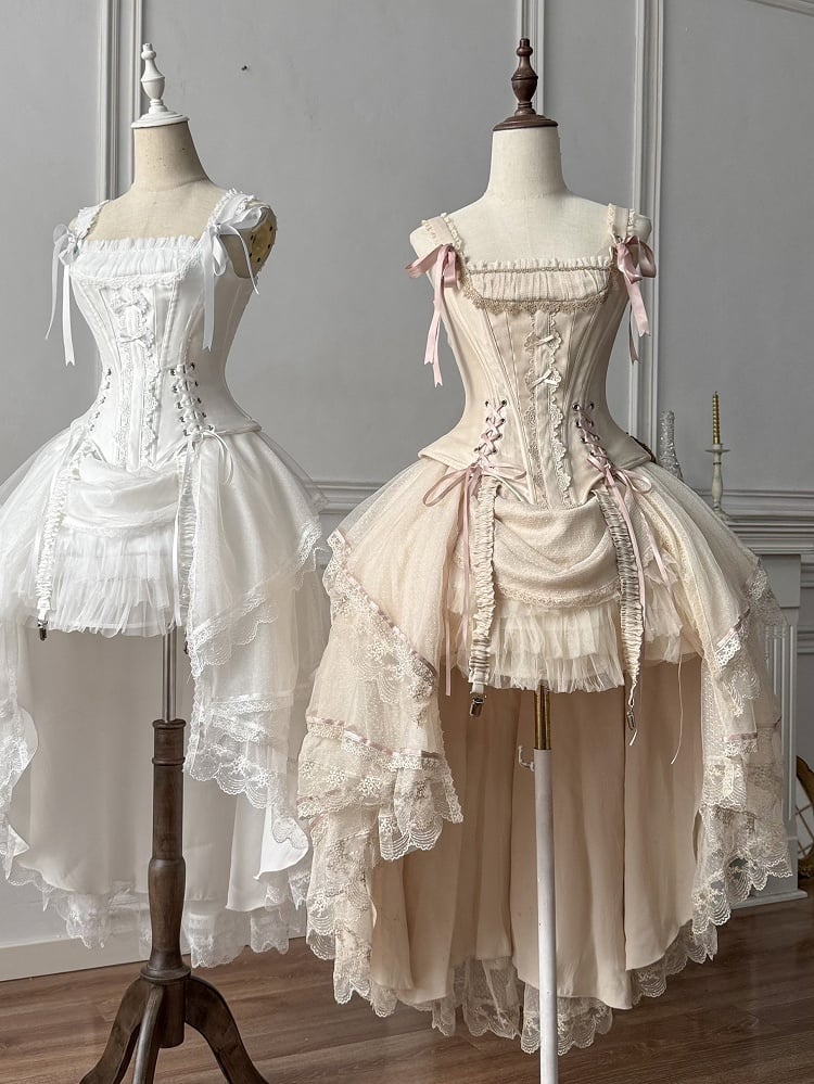 Skirt + Classic Layered Boned High-low Top Lolita Corset Tulle Champagne
