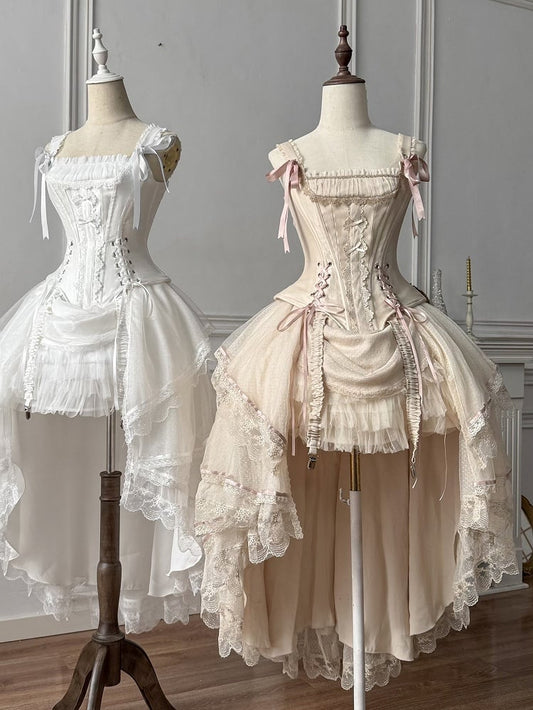 Skirt + Classic Layered Boned High-low Top Lolita Corset Tulle Champagne