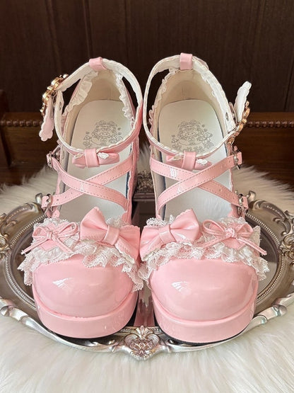 with Pink Crisscross Mary Design Heel - Sweet Lolita PU Print Janes Platform Dessert Spoon
