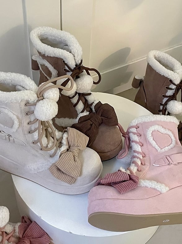 Platform Sweet with Pink Heart Winter Style 6cm/8.5cm Boots