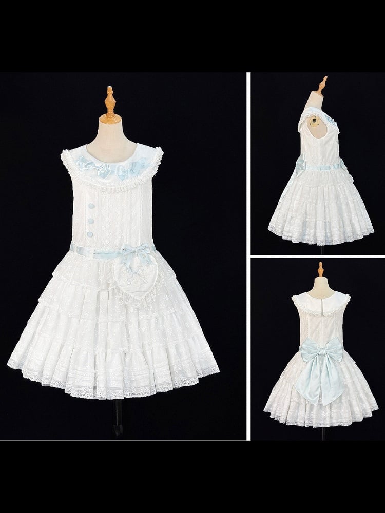 Classic Elegant White Lolita JSK Lace Gown with Heart Waist Pouch - Miss Cube Dressworks