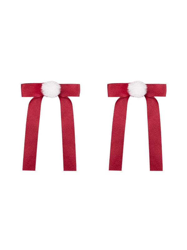 with Bow Accent Pins White Pompom Red