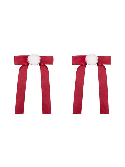 avec Nœud Épingles à cheveux Pompon Blanc Rouge