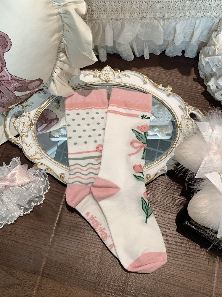 5 Socks Pattern Calf Bow And Options Tulip
