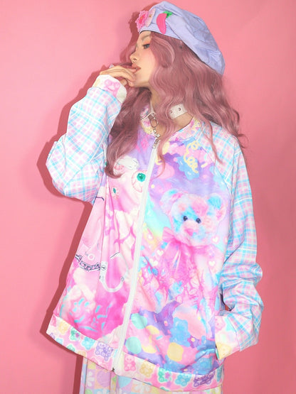 Bär bunte Muster Jacke Guro Auge und Plaid Print Kawaii