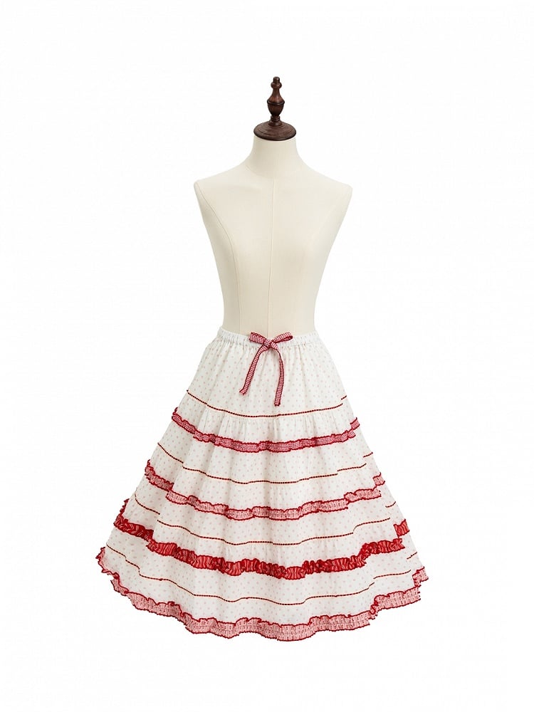 Beige Red Polka Dot Tiered Ruffles Lolita Petticoat - DrunkCoco