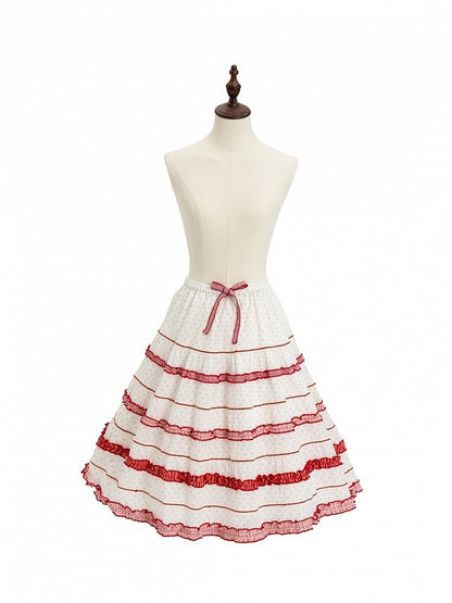 Beige Red Polka Dot Tiered Ruffles Lolita Petticoat - DrunkCoco
