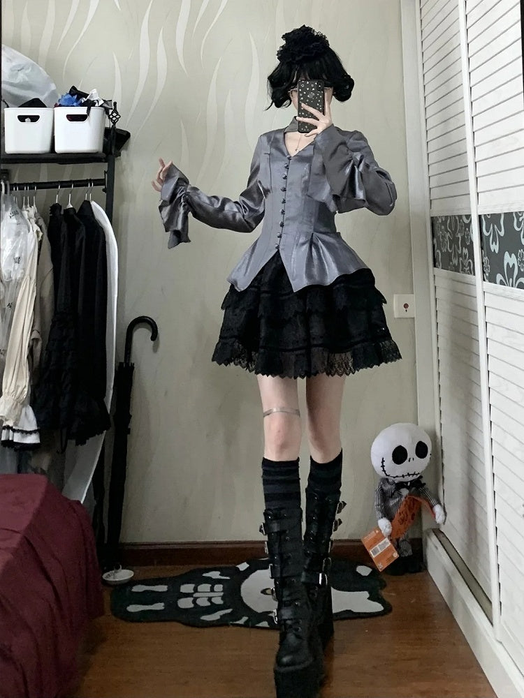 Shirt Sleeves Two Long Gothic Collar Wear Lolita Gray Ways