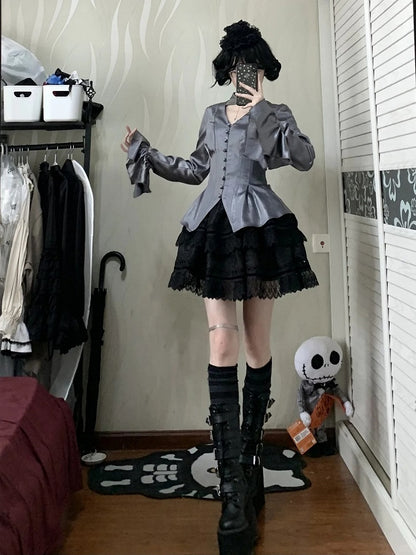 Shirt Sleeves Two Long Gothic Collar Wear Lolita Gray Ways