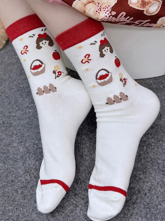 Print and Calf With Apple White Socks Options Floral 4