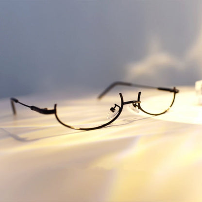 サイバーパンク ブラック セミリムレス グラス Y2K レンズレス メガネ