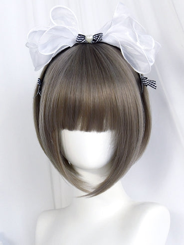 22cm Wigs Straight Bangs Short Air With Grey