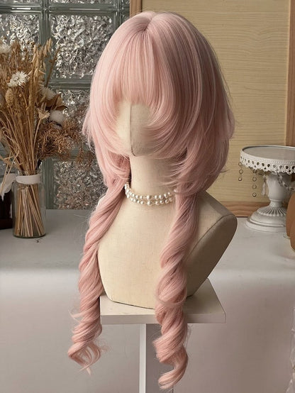 Pink 70cm Roman Curly Wig with Air Bangs - Alice Garden