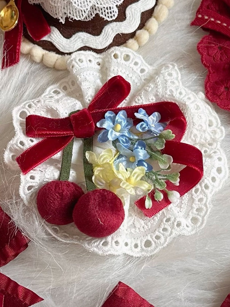 Cherry Red Sweet Hairclip Lolita Floral Velvet