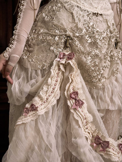Skirt Versatile Long Bustle Patched Vintage Lace