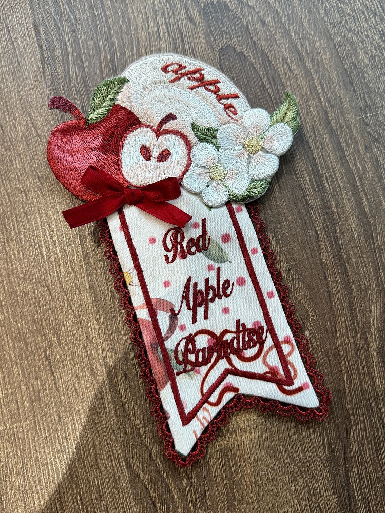 Apple Floral Embroidered Brooch with Polka Dot Motif - A small milk candy