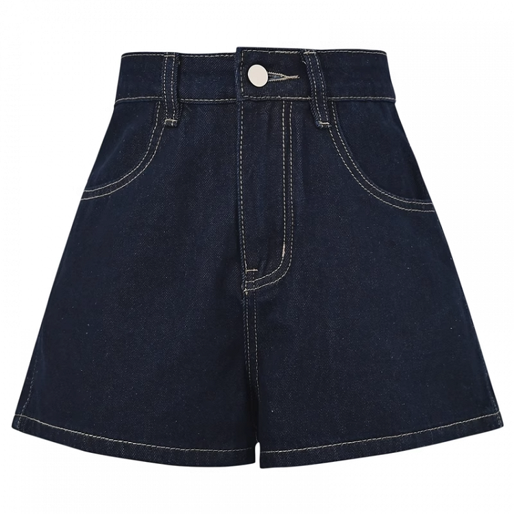 Blue Wide-leg Denim Shorts Kitty Embroidery Back