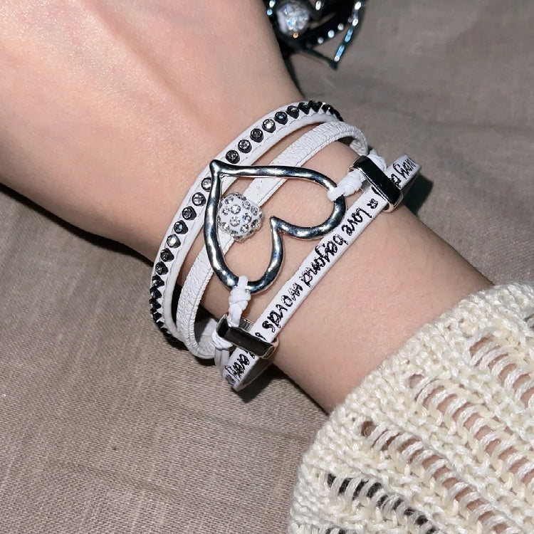 Weiß/Braunes Ödland Punk Herz Strass Armband