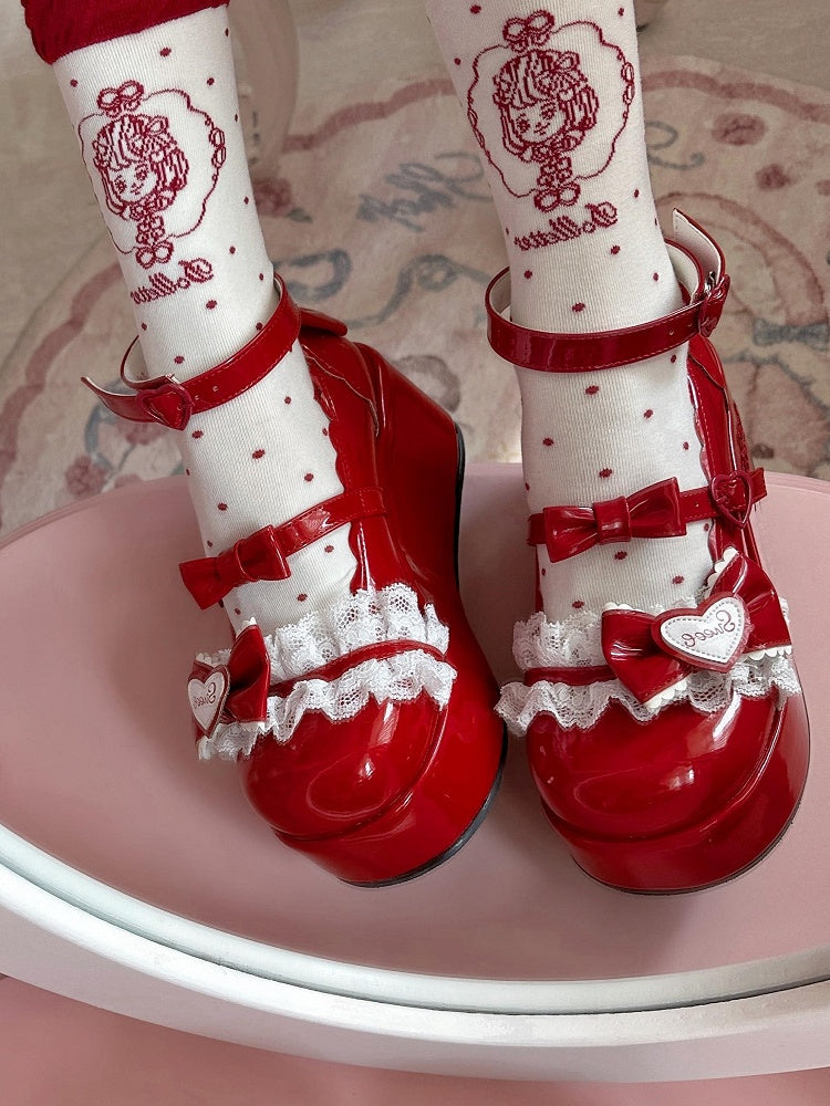 Girl Polka-dot Coffee/Black/Red/Pink Pattern Lolita Anime Socks Calf