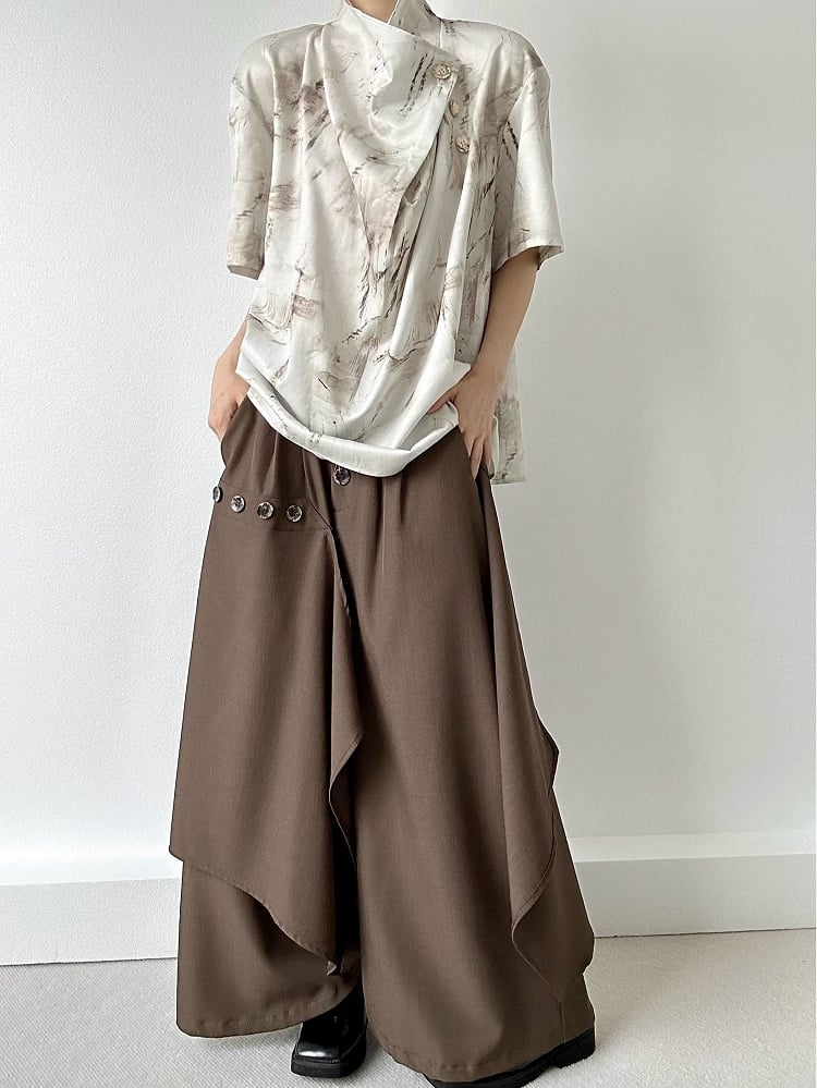 Pants Avant-Garde Draping Coffee Lolita with Ouji Wide-Leg